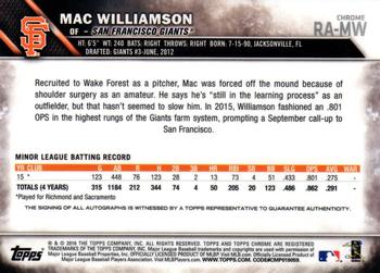 2016 Topps Chrome - Rookie Autographs #RA-MW Mac Williamson Back
