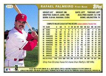 1999 Topps #315 Rafael Palmeiro Back