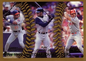 1999 Topps #454 All-Topps Outfielders (Sammy Sosa / Ken Griffey Jr. / Juan Gonzalez) Front