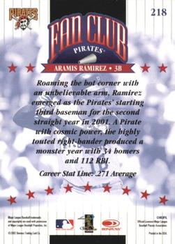 2002 Donruss - Career Stat Line Fan Club Autographs #218 Aramis Ramirez Back