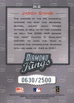 2002 Donruss - Diamond Kings #DK-20 Jason Giambi  Back