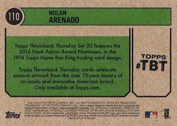2016 Topps Throwback Thursday #110 Nolan Arenado Back