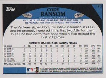 2009 Topps Yankee Stadium Opening Day #23 Cody Ransom Back