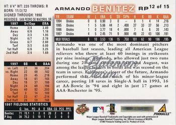 1998 Score Baltimore Orioles - Platinum Team #12 Armando Benitez Back