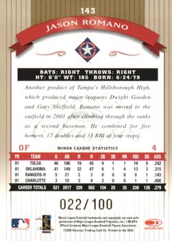 2002 Donruss Classics - Timeless Tributes #143 Jason Romano Back