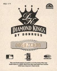 2002 Donruss Diamond Kings - T204 #RC-17 Todd Helton  Back