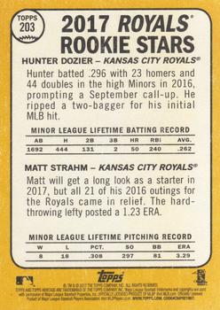 2017 Topps Heritage #203 Royals 2017 Rookie Stars (Hunter Dozier / Matt Strahm) Back