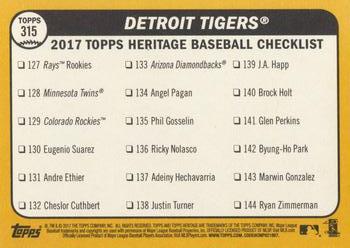 2017 Topps Heritage #315 Detroit Tigers Back