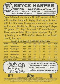 2017 Topps Heritage #427 Bryce Harper Back