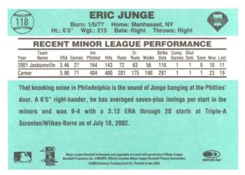 2002 Donruss Originals - Aqueous #118 Eric Junge Back