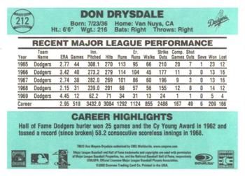 2002 Donruss Originals - Aqueous #212 Don Drysdale Back