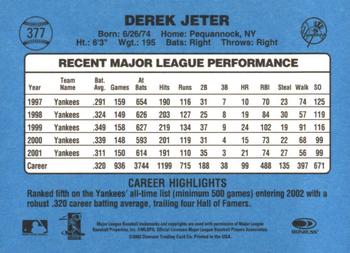 2002 Donruss Originals - Aqueous #377 Derek Jeter Back