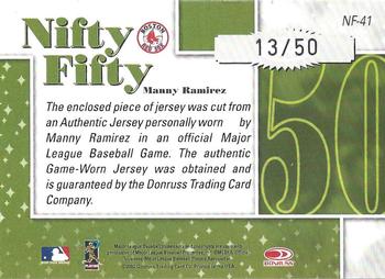 2002 Donruss Originals - Nifty Fifty Jerseys #NF-41 Manny Ramirez  Back