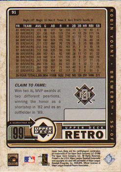 1999 Upper Deck Retro #91 Robin Yount Back