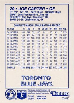 1996 Kenner Starting Lineup Cards Extended Series #530395 Joe Carter Back