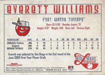 2010 Grandstand Midwest League Top Prospects #NNO Everett Williams Back