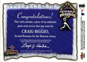 2002 Flair - Jersey Heights #NNO Craig Biggio  Back