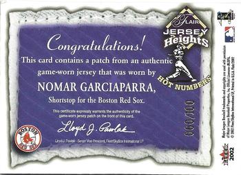 2002 Flair - Jersey Heights Hot Numbers Patch #NNO Nomar Garciaparra  Back
