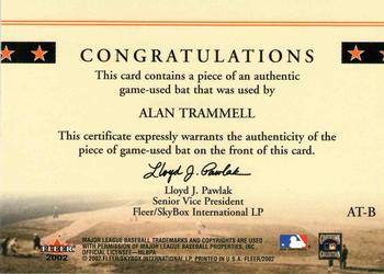 2002 Fleer - Classic Cuts #AT-B Alan Trammell Back