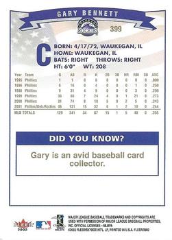 2002 Fleer - Gold Backs #399 Gary Bennett  Back