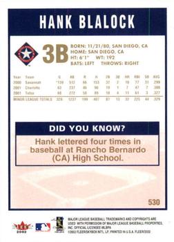 2002 Fleer - Gold Backs #530 Hank Blalock Back