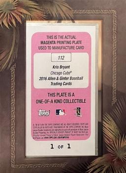 2016 Topps Allen & Ginter - Mini Framed Printing Plates Magenta #112 Kris Bryant Back