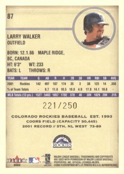 2002 Fleer Authentix - Second Row #87 Larry Walker  Back