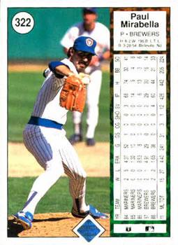 1989 Upper Deck #322 Paul Mirabella Back