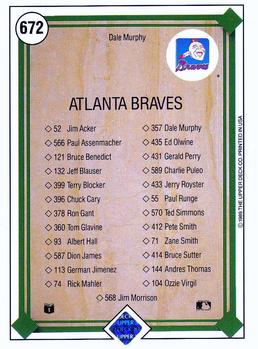 1989 Upper Deck #672 Dale Murphy Back