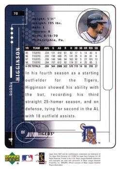 1999 Upper Deck MVP #78 Bobby Higginson Back