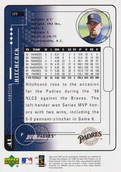 1999 Upper Deck MVP #177 Sterling Hitchcock Back