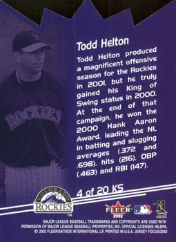 2002 Fleer Focus Jersey Edition - Kings of Swing #4KS Todd Helton  Back