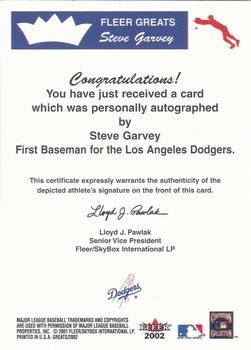 2002 Fleer Greats of the Game - Autographs #NNO Steve Garvey Back