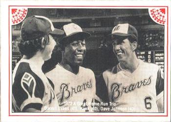 1983 ASA The Hank Aaron Story - Autographed Red Border #12 Hank Aaron / Darrell Evans / Davey Johnson Front