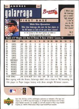 1999 UD Choice #54 Andres Galarraga Back