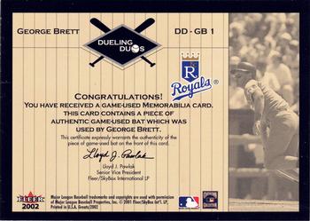 2002 Fleer Greats of the Game - Dueling Duos Game Used Single #DD-GB1 Wade Boggs / George Brett  Back