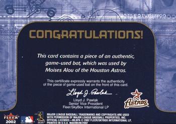 2002 Fleer Maximum - Power Bat Gold #NNO Moises Alou  Back