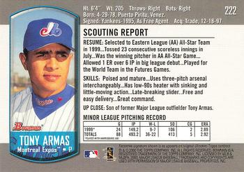 2000 Bowman #222 Tony Armas Back