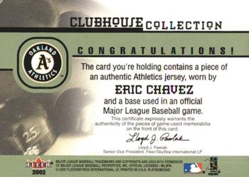 2002 Fleer Platinum - Clubhouse Collection Memorabilia Combos #NNO Eric Chavez Back