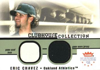 2002 Fleer Platinum - Clubhouse Collection Memorabilia Combos #NNO Eric Chavez Front