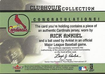 2002 Fleer Platinum - Clubhouse Collection Memorabilia Combos #NNO Rick Ankiel Back