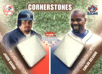 2002 Fleer Platinum - Cornerstones (Numbered) #22 CS Jason Giambi / Carlos Delgado Front