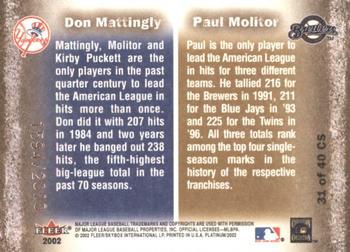 2002 Fleer Platinum - Cornerstones (Numbered) #31 CS Paul Molitor / Don Mattingly Back