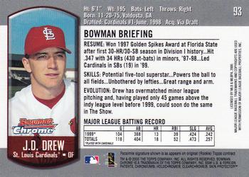 2000 Bowman Chrome #93 J.D. Drew Back