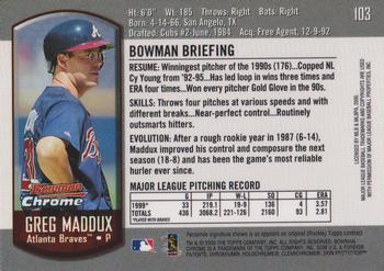 2000 Bowman Chrome #103 Greg Maddux Back