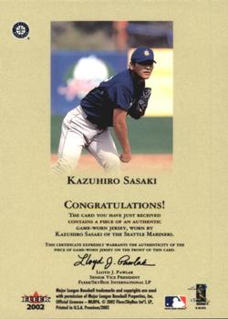 2002 Fleer Premium - Diamond Stars Game Used #NNO Kazuhiro Sasaki Back