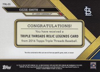 2016 Topps Triple Threads - Triple Threads Relics Legends Gold #TTRL-OS Ozzie Smith Back