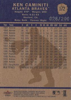 2002 Fleer Tradition Update - 2002 Fleer Tradition Glossy #172 Ken Caminiti  Back