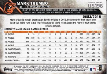 2016 Topps Update - Gold #US196 Mark Trumbo Back