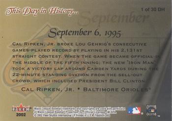 2002 Fleer Tradition - This Day in History #1 DH Cal Ripken Jr.  Back